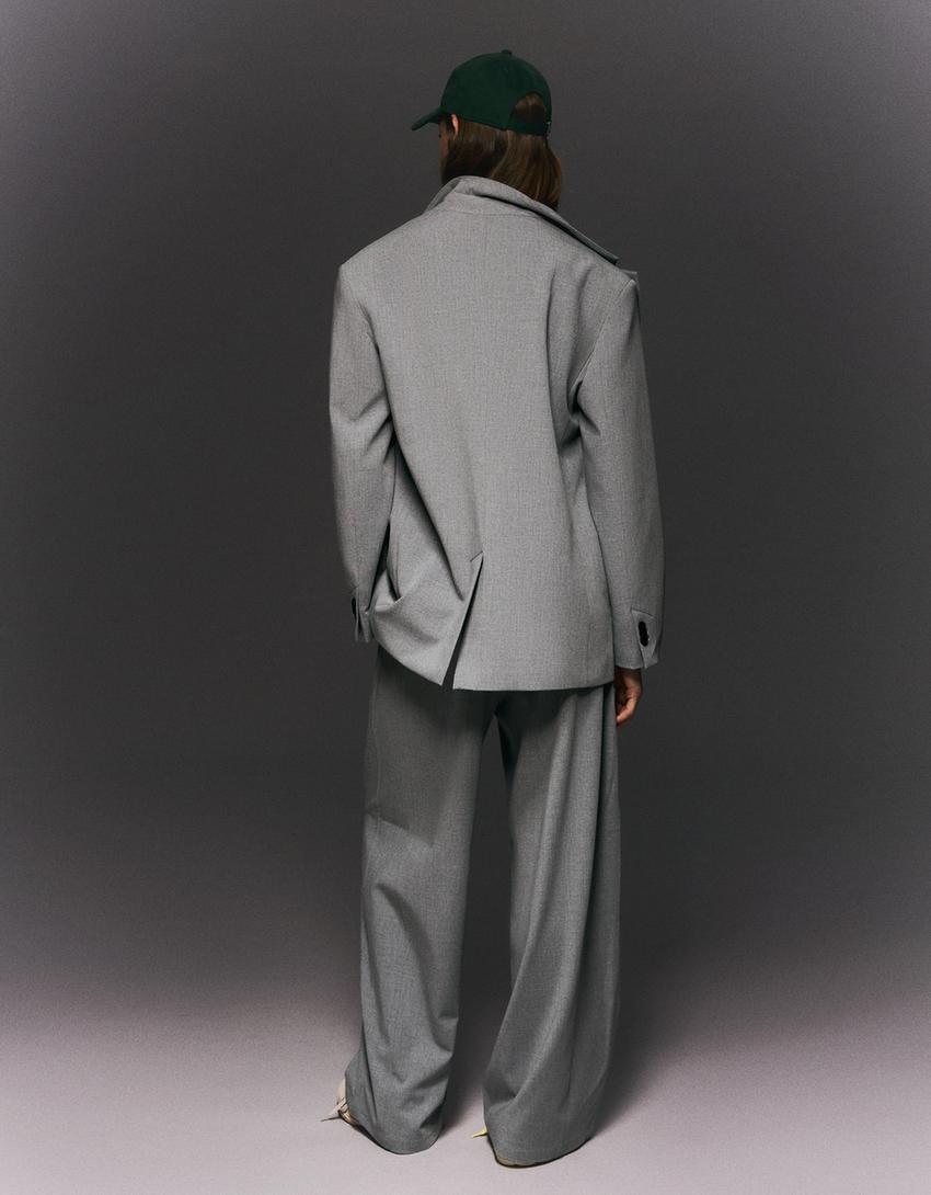 Pantalons volum doble tela-Gris