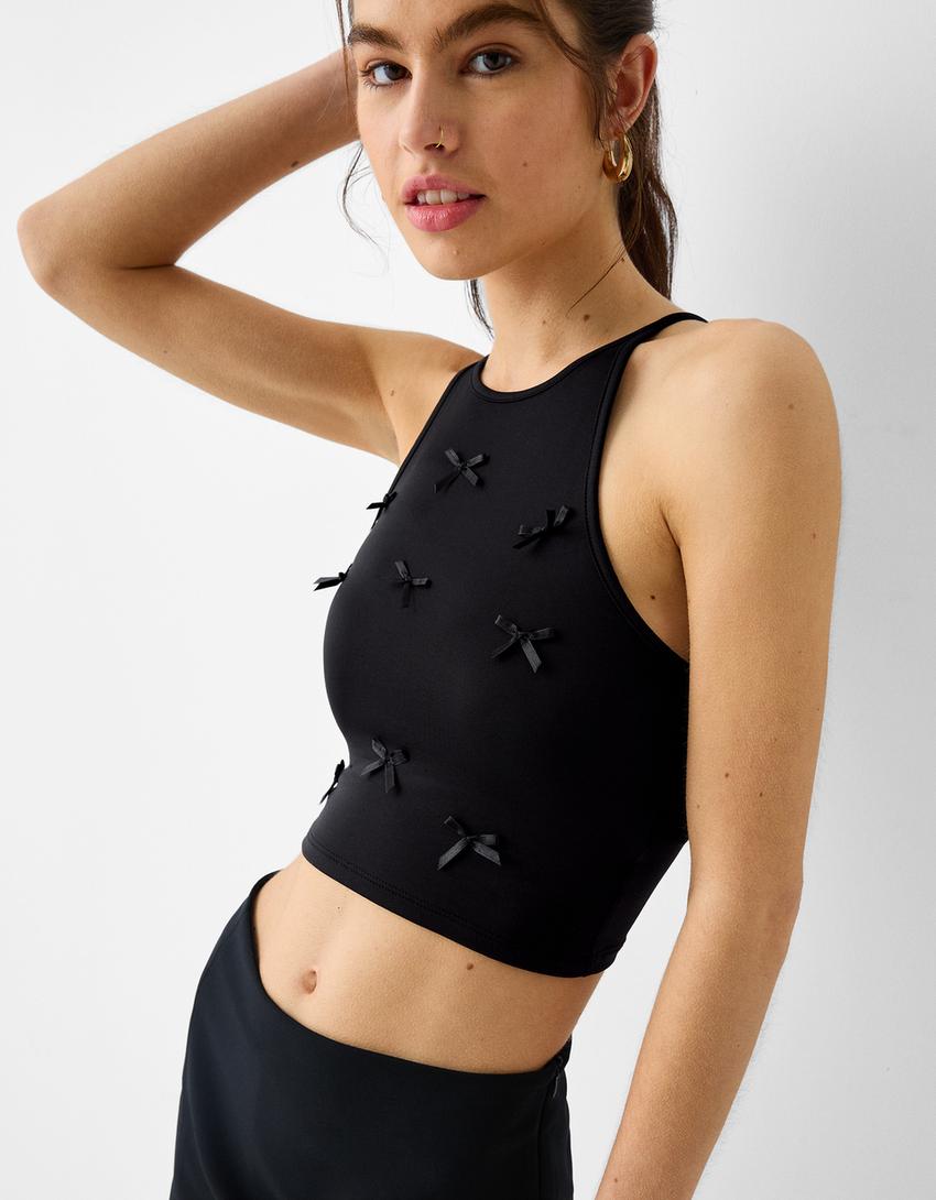 Top encolure américaine nœuds-Noir-2