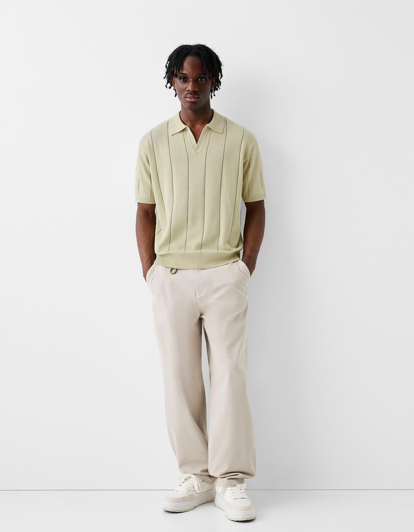 قميص بولو بأكمام قصيرة وملمس بارز-أخضر-3