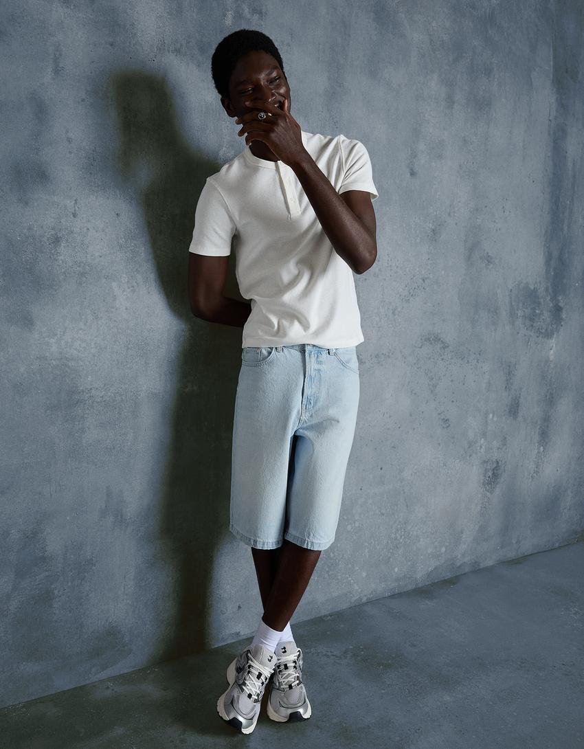 Baggy denim Bermuda shorts-Light blue