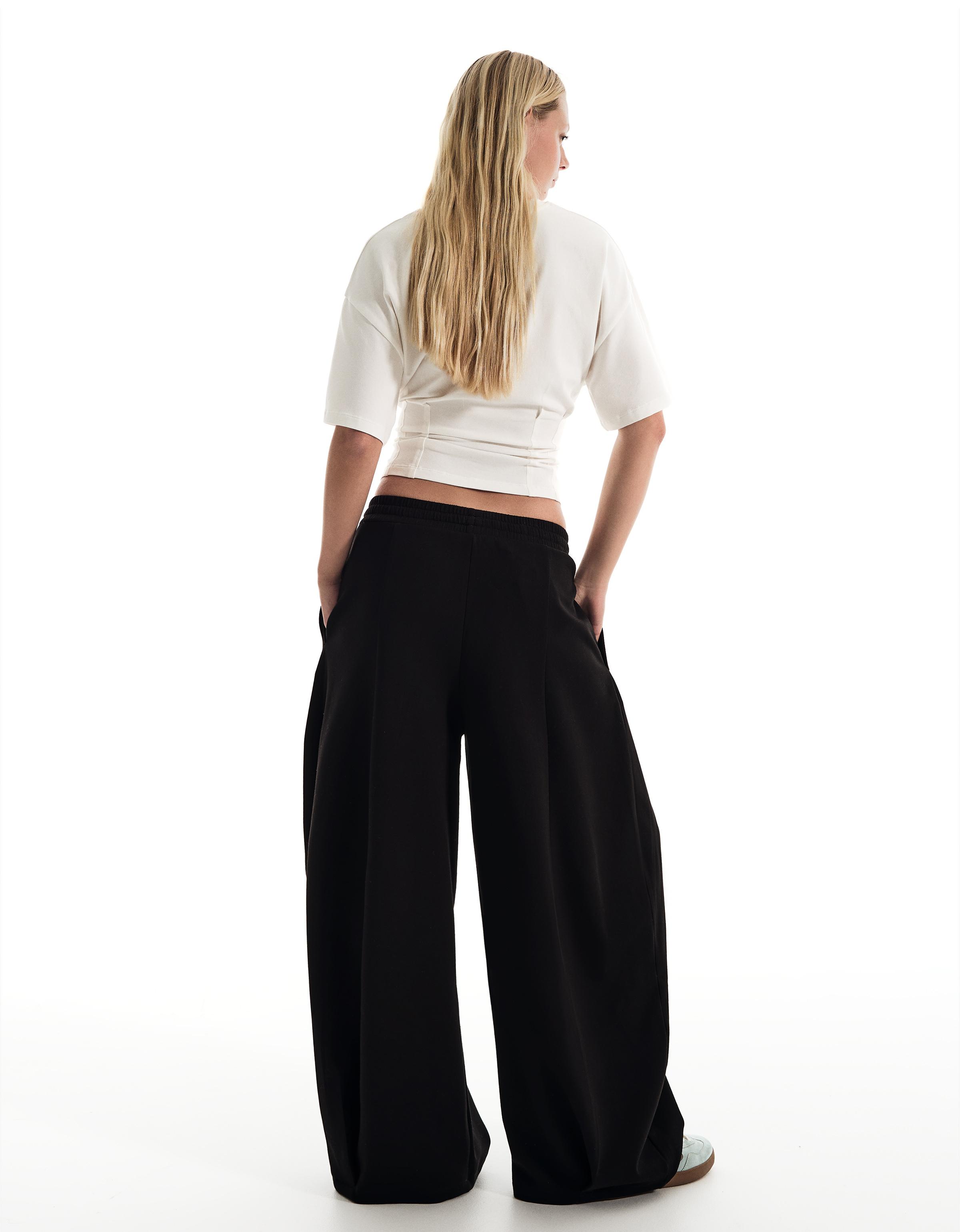 Neoprene effect wide-leg trousers with stoppers — Black