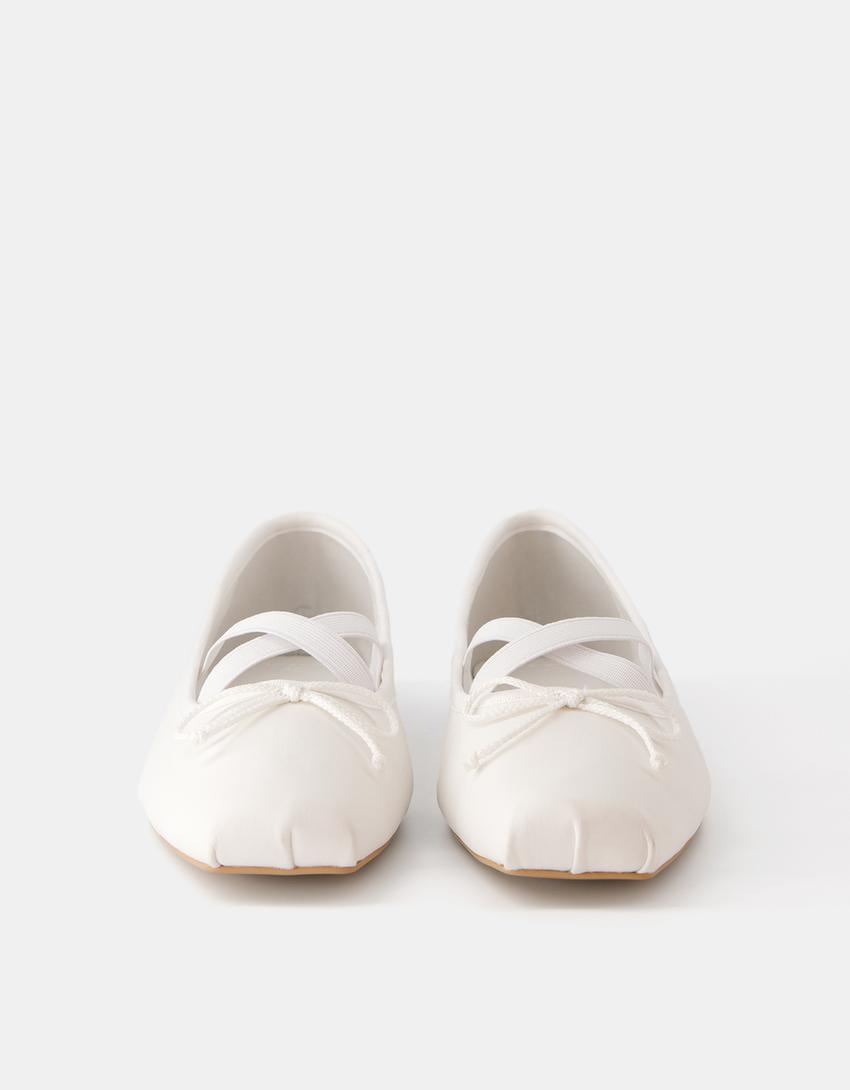 حذاء باليرينا بمقدمة مربعة-أبيض-4