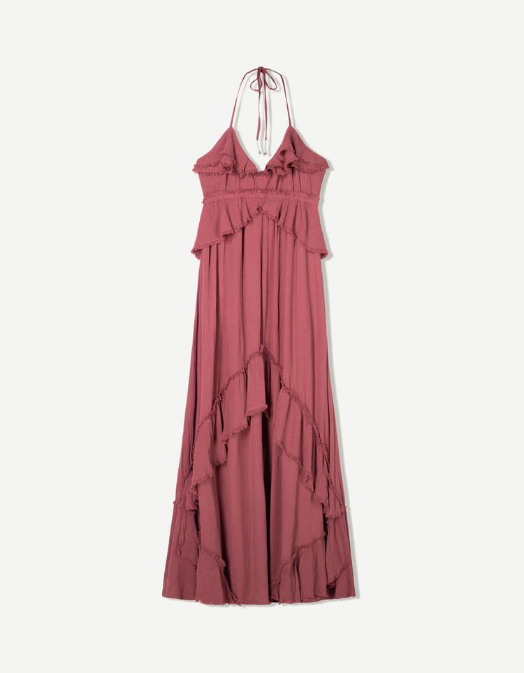 Textured maxi dress with ruffles