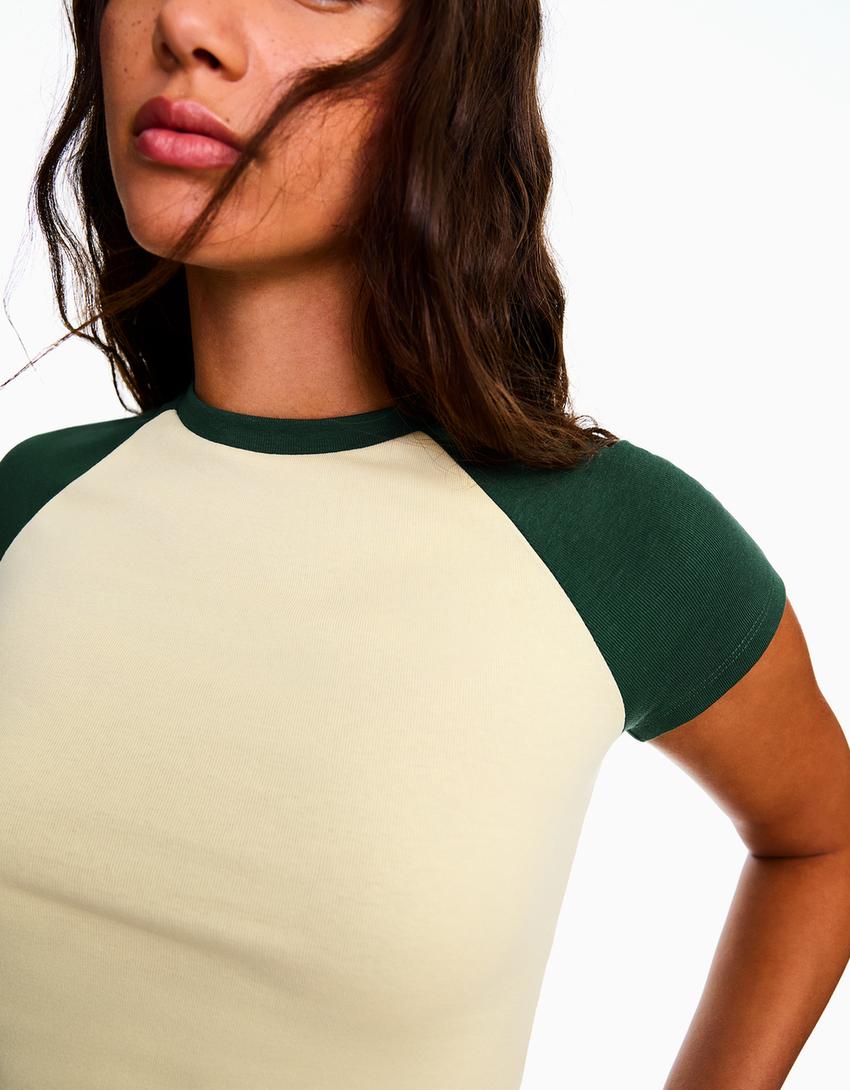 T-shirt coupe ajustée et manches raglan-Jaune
