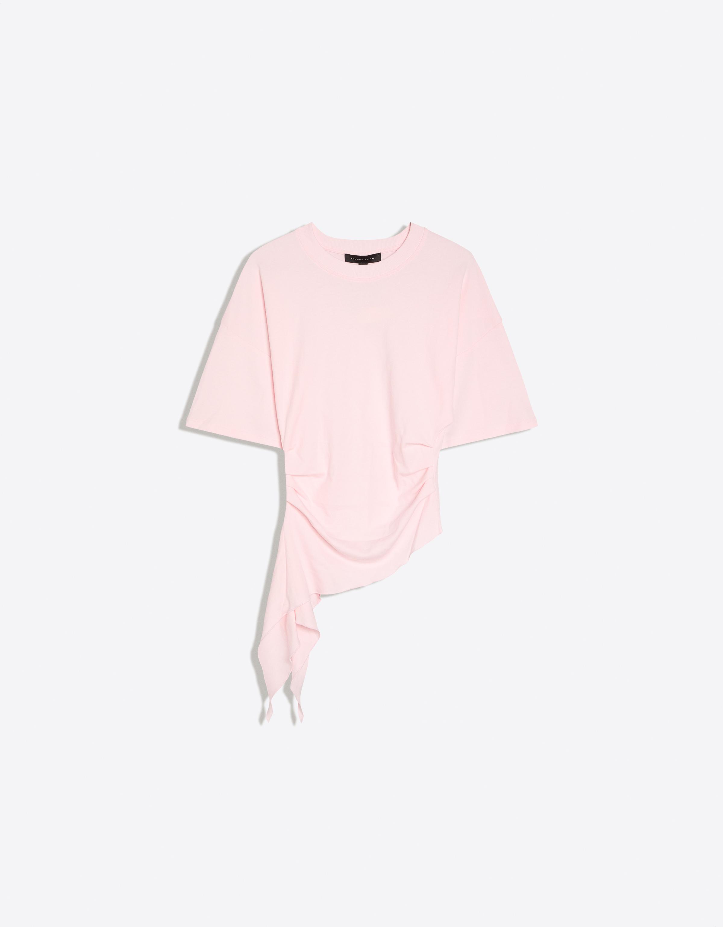 Short sleeve gathered T-shirt — Pink