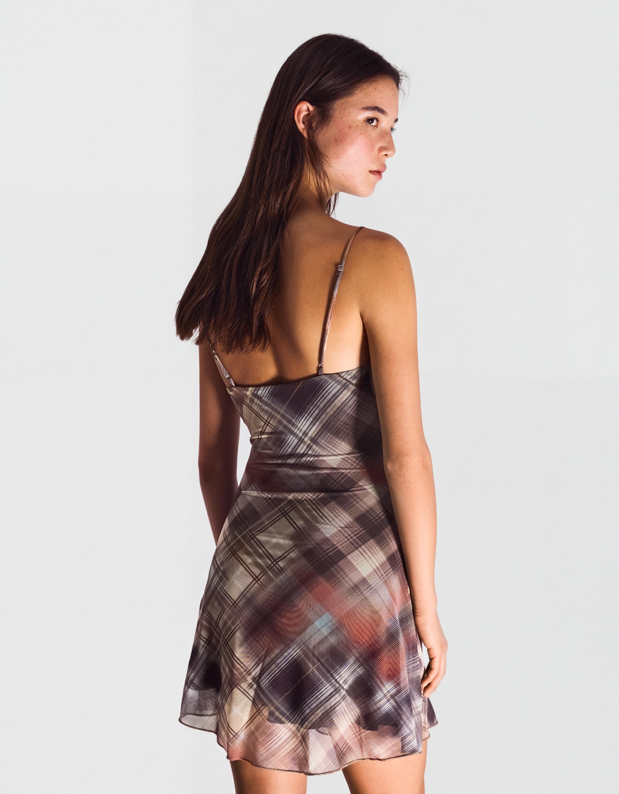 Kareli tül mini elbise - Görsel 18