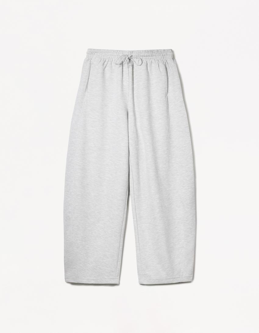 Sweatshirt material barrel pants-Grey