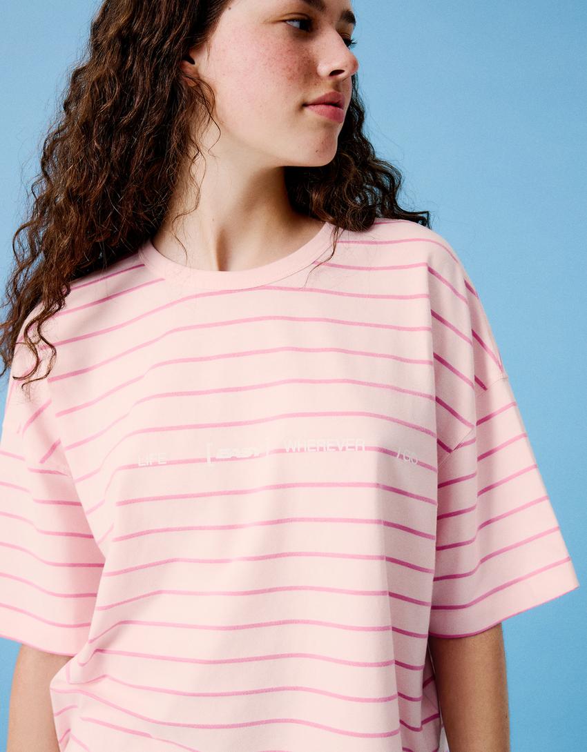 Oversize-T-Shirt mit Print-Rosa