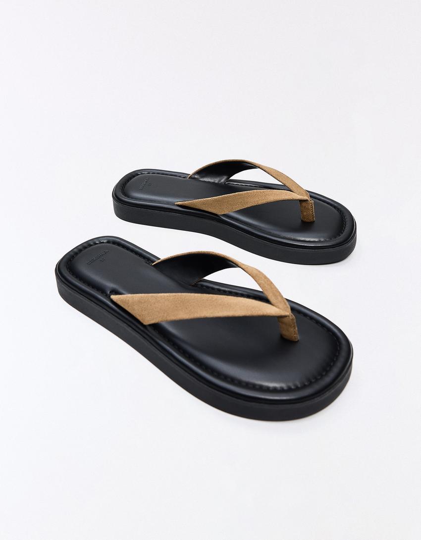 Thong flat slider sandals-SAND