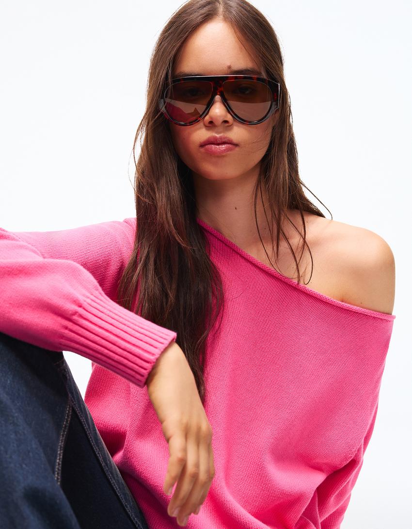 Pull col bateau-Fuchsia
