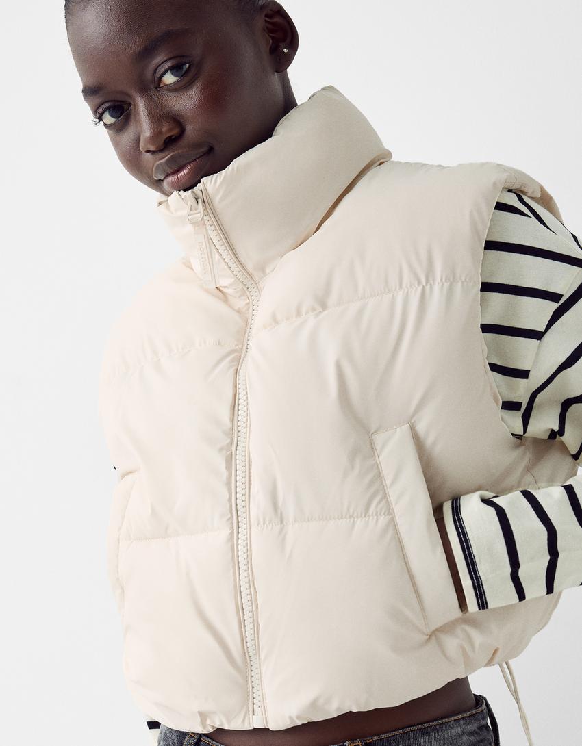 Cropped puffer gilet-Cream-2