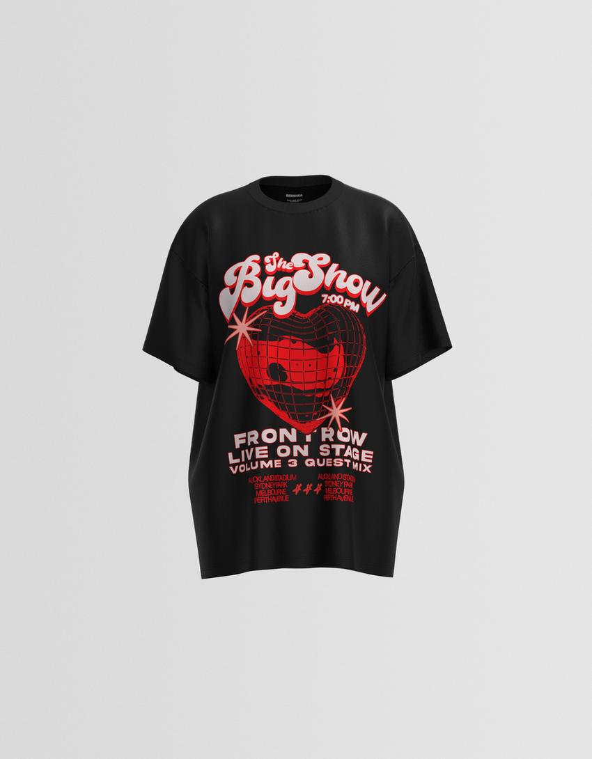 T-shirt manga curta oversize estampado-Preto-5