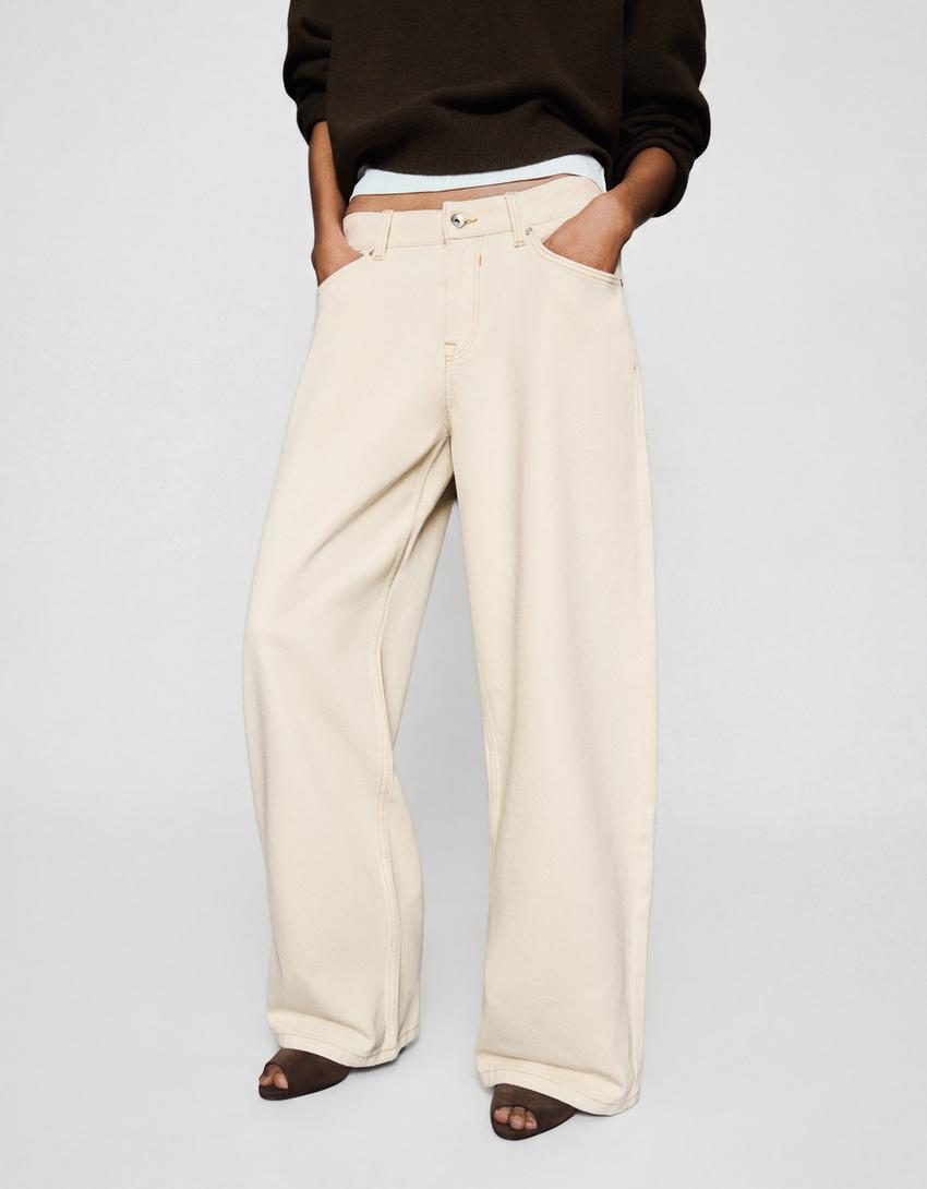 Jean boyfriend taille basse-Écru