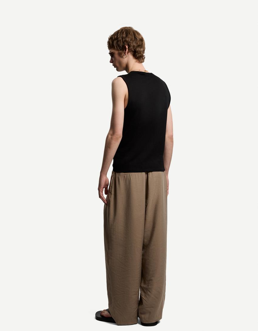 Super baggy trousers with pleats-Sand-1