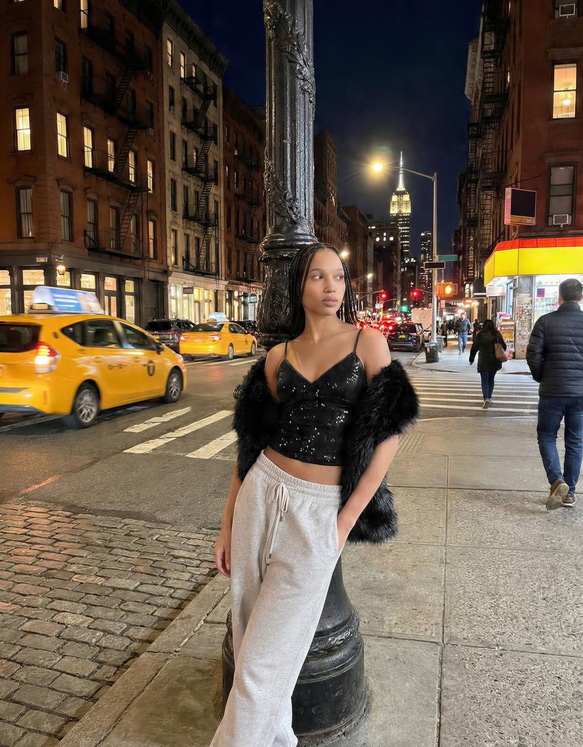 Strappy sequin top-Black