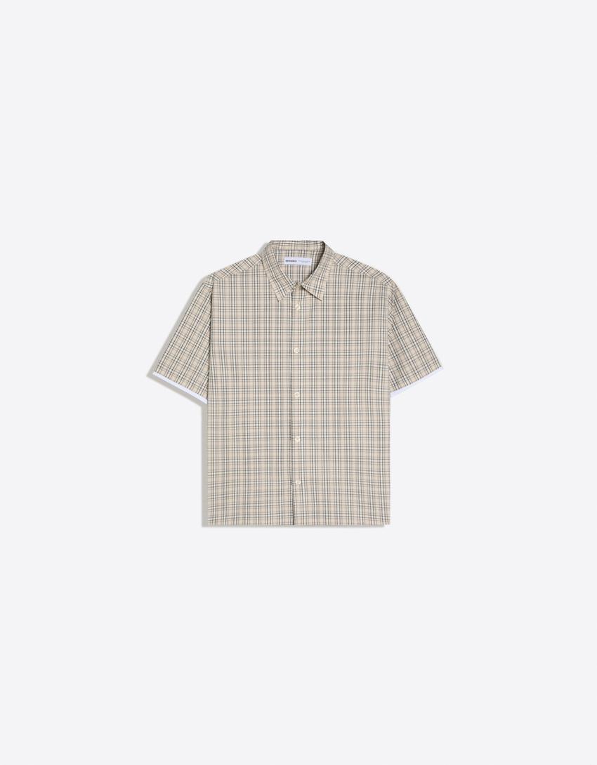Check short sleeve shirt-Sand