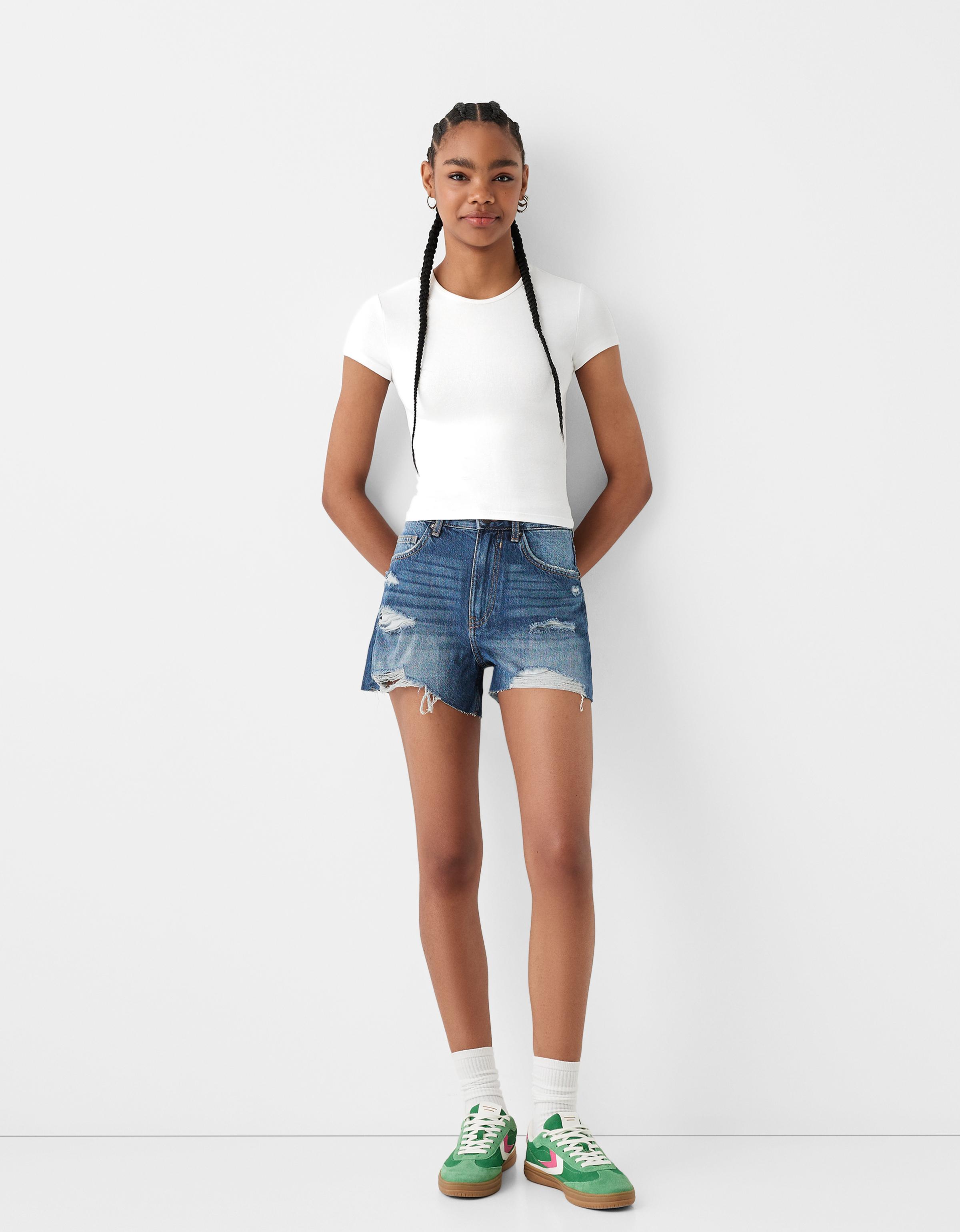 Distressed denim ort Etek ort BSK Teen Bershka