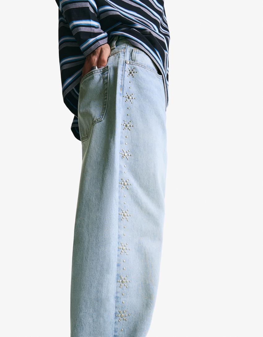 Studded baggy jeans-Light blue-2