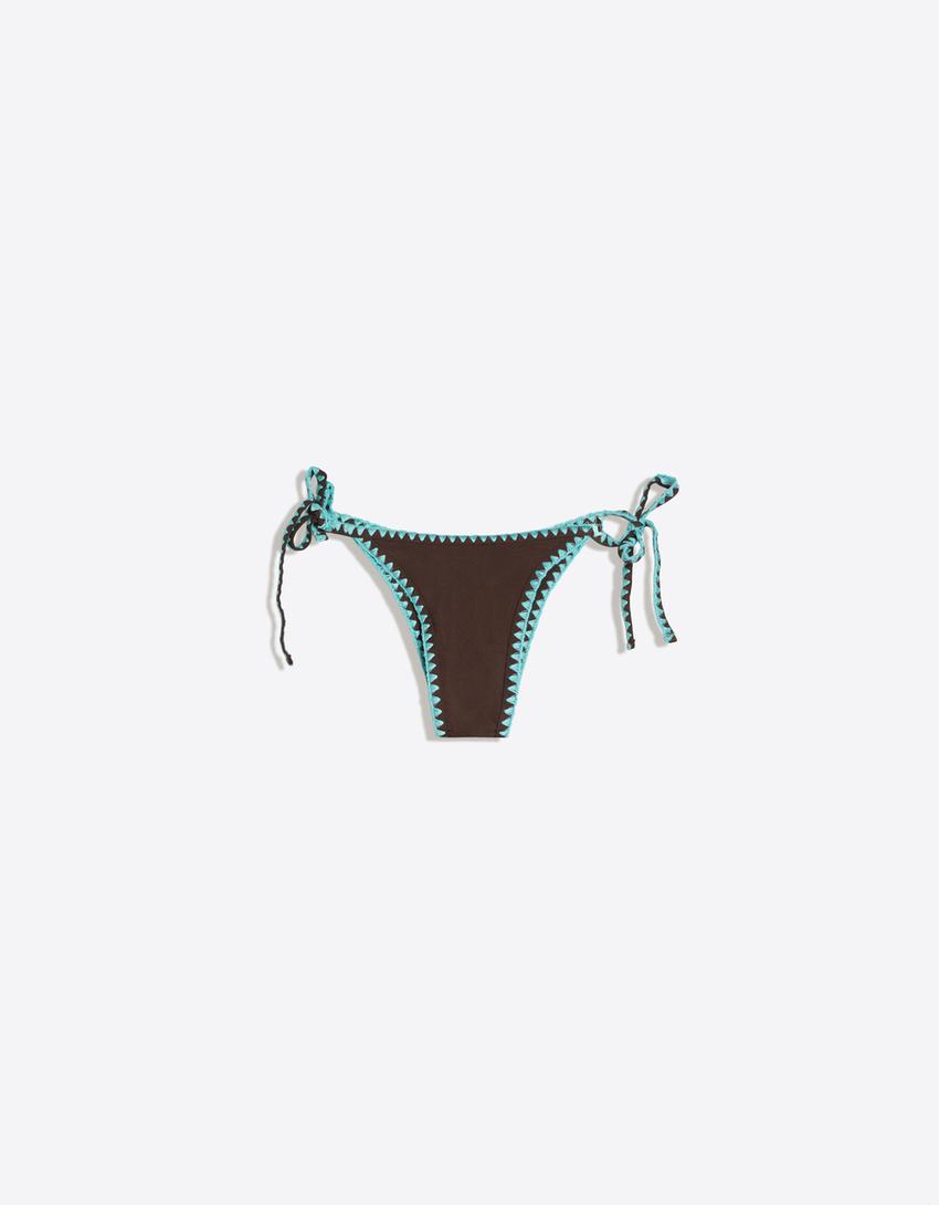 Contrast stitch bikini bottoms-Brown