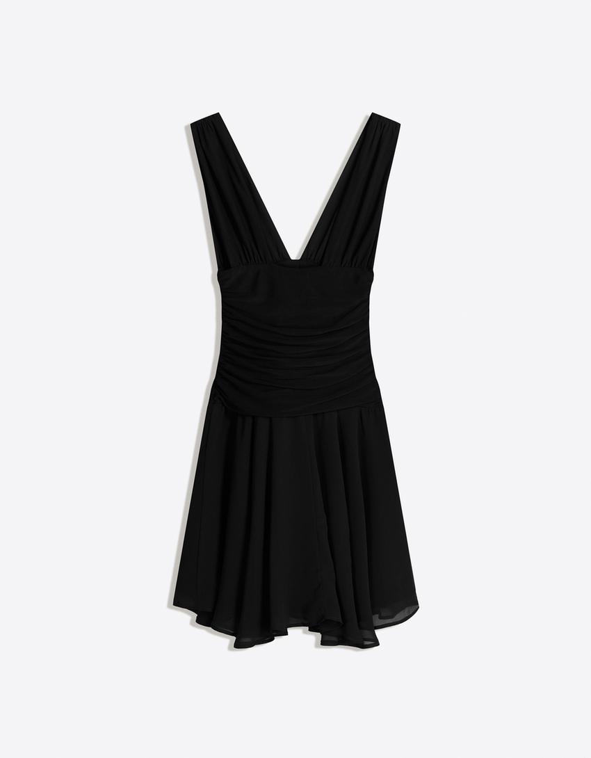 Vestido mini chifón vuelo-Negro