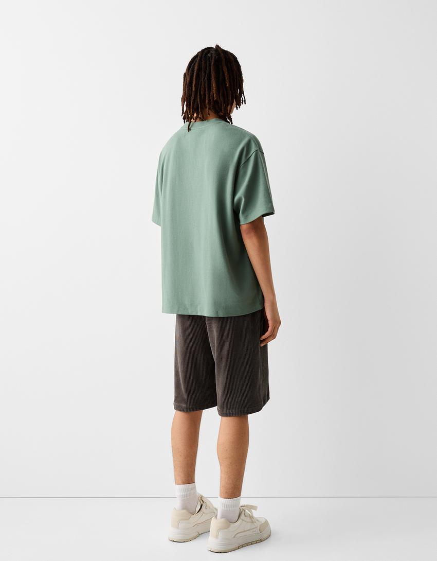 Loose fit chenille Bermuda shorts-Brown