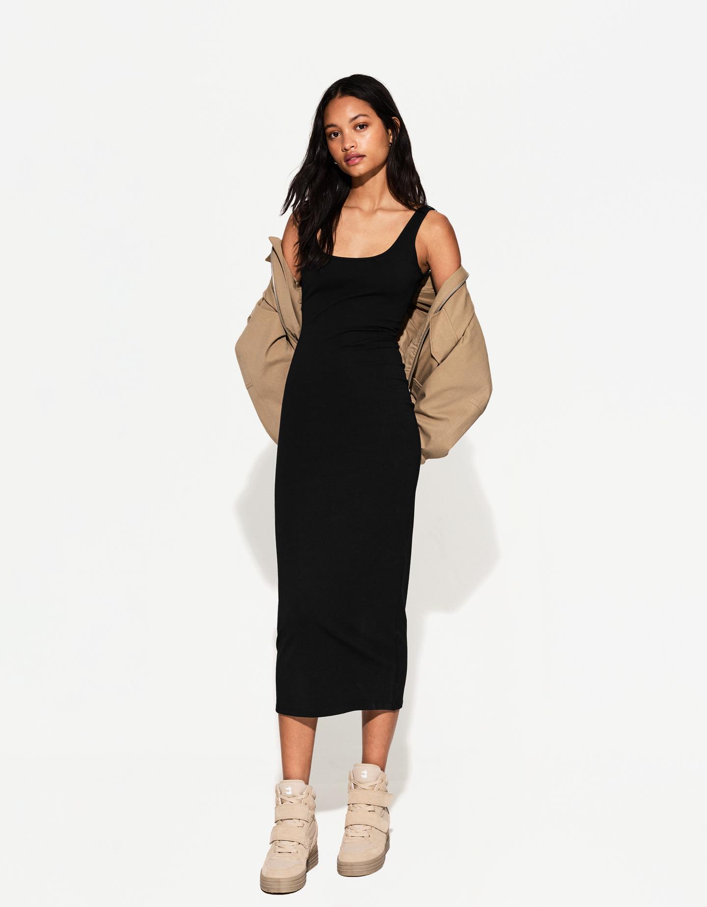 Bershka Midikleid Mit Trägern Damen M Schwarz günstig online kaufen