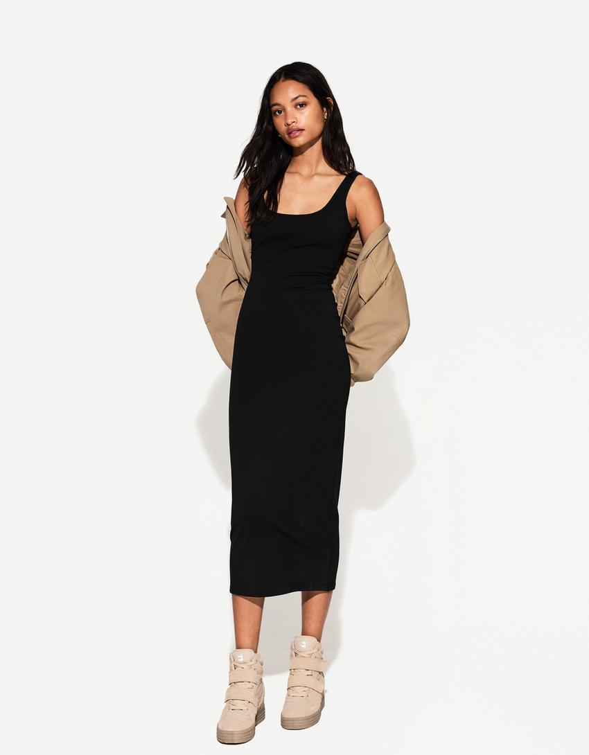 Vestido midi tirantes-Negro