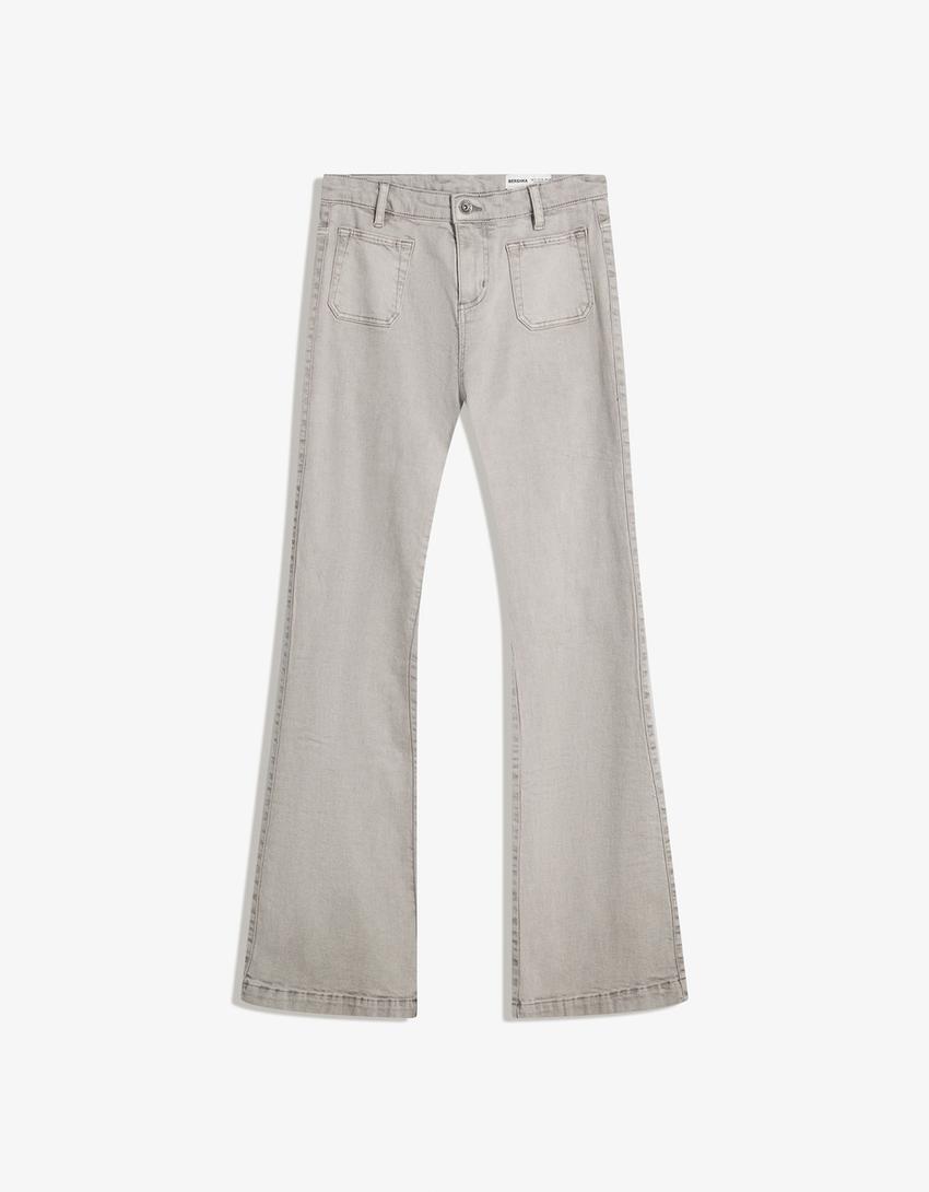 Pantalons flare butxaca de tapeta-Gris-4