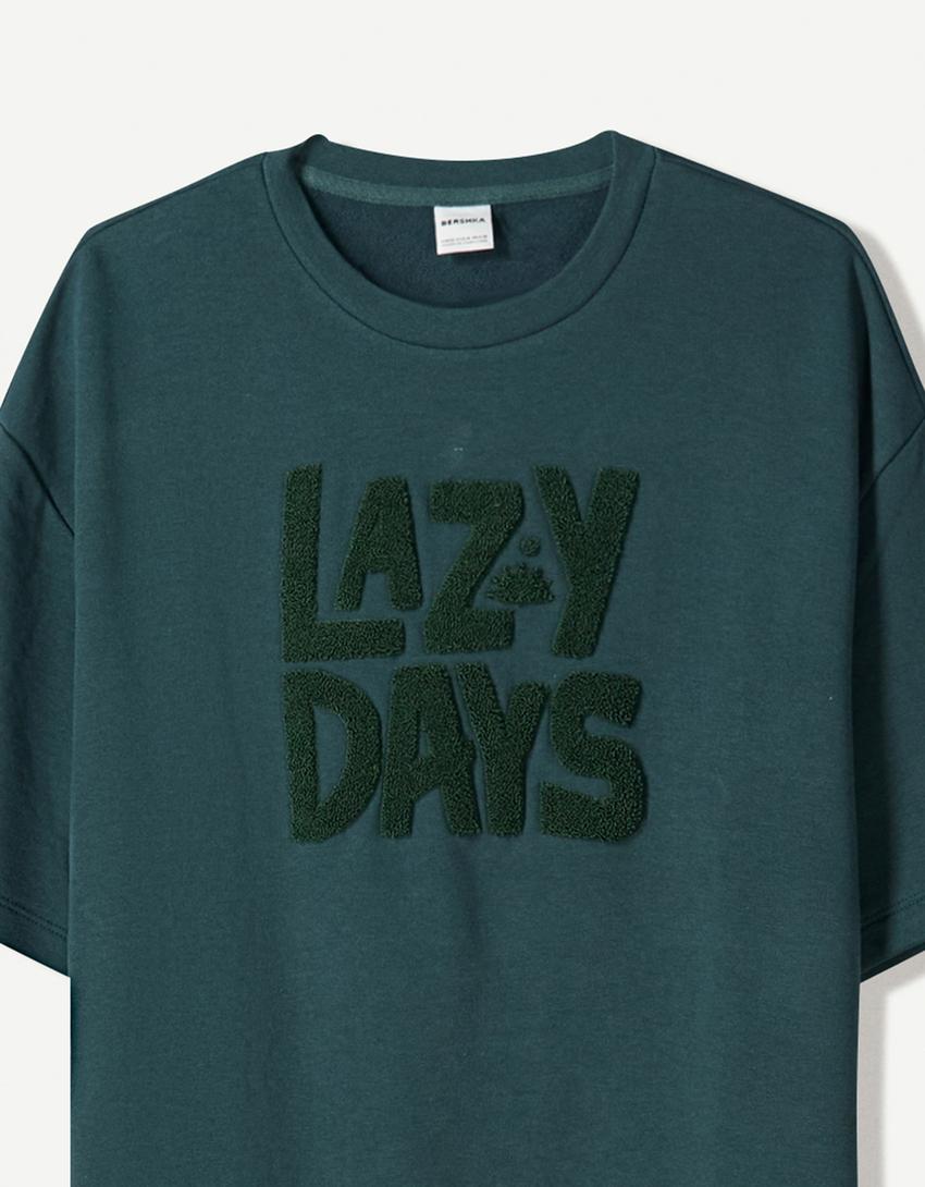 Printed short sleeve plush T-shirt-Green