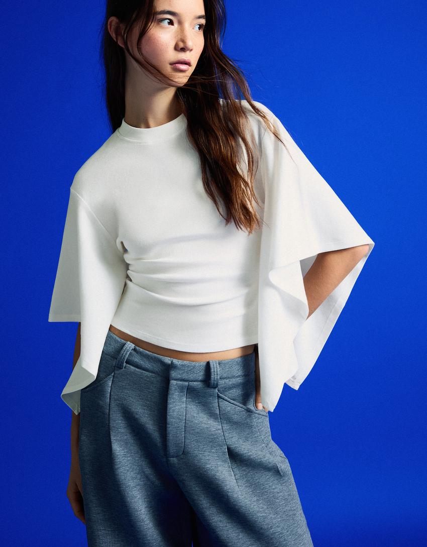 Short sleeve cape T-shirt-Off white