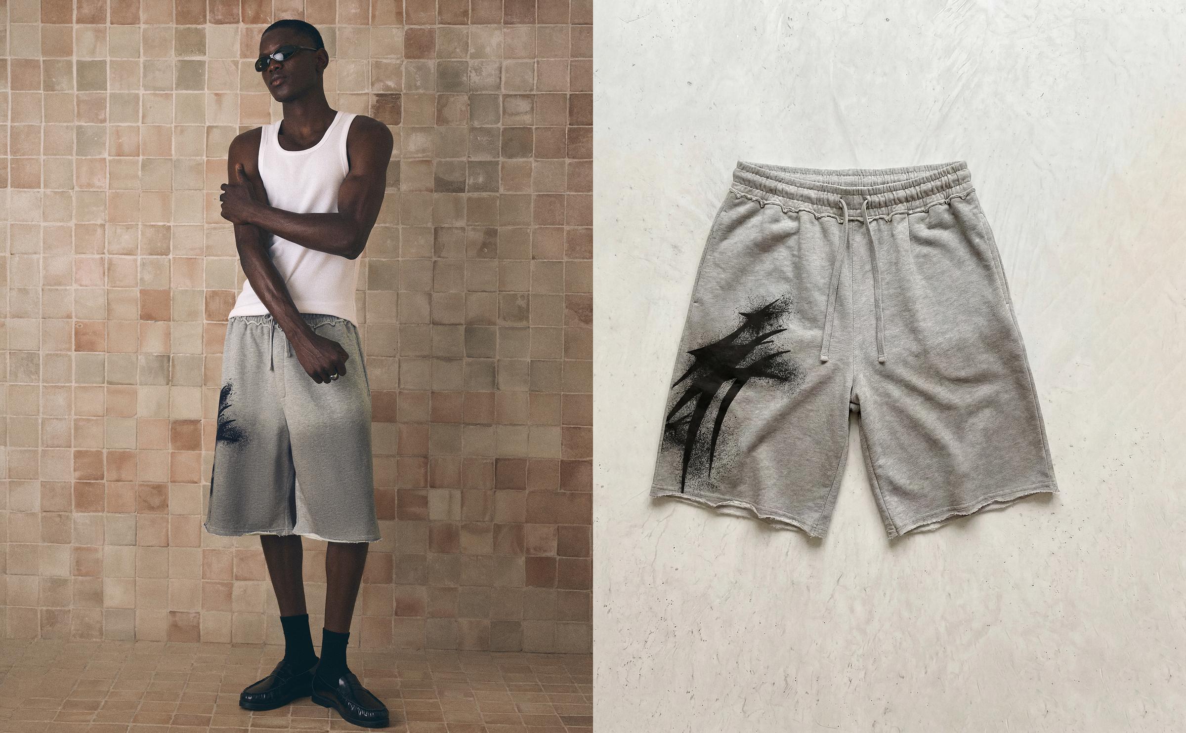 Washed jersey Bermuda shorts with print — Grey