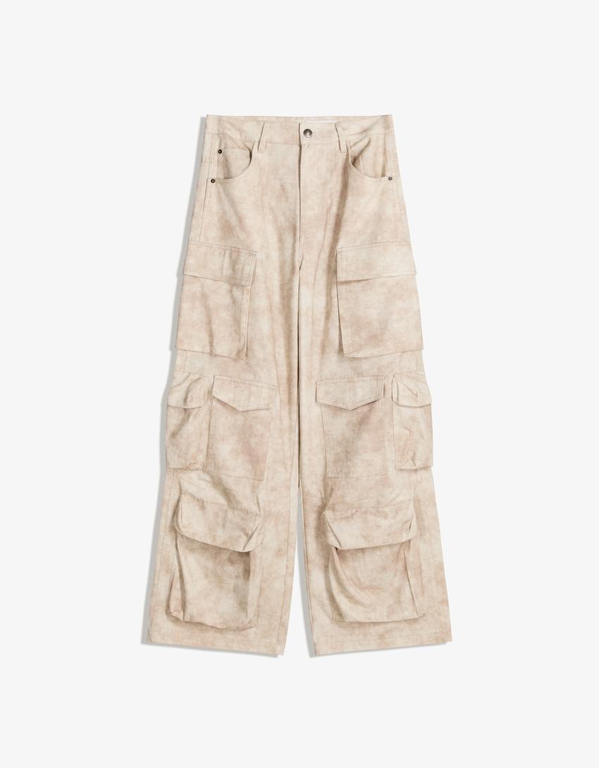 Pantaloni cargo print-Bej