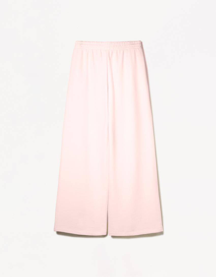 Wide Leg Hose aus Plüsch-Rosa-3