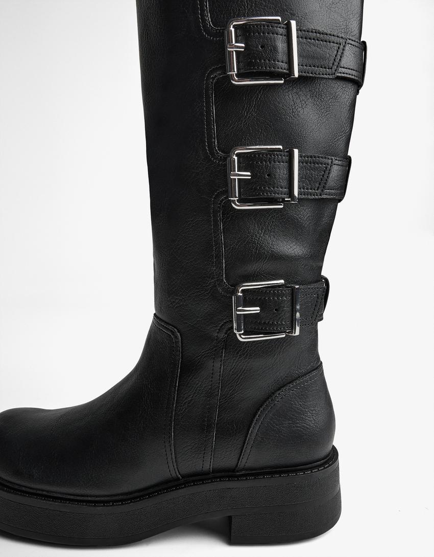 Bottes plates à boucles-Noir-2