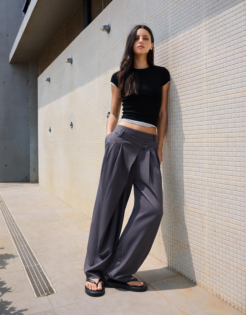 Kruvaze belli tailored fit pantolon-Koyu gri-0