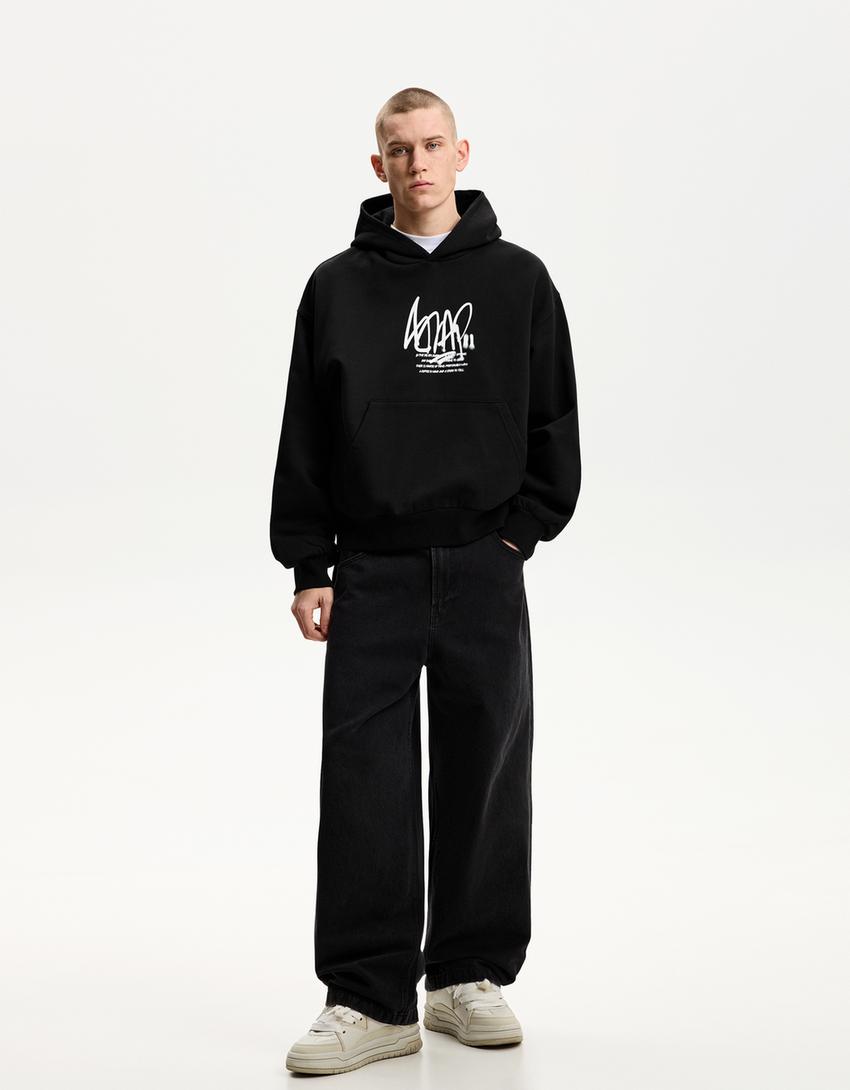 Sudadera boxy capucha print-Negro-2