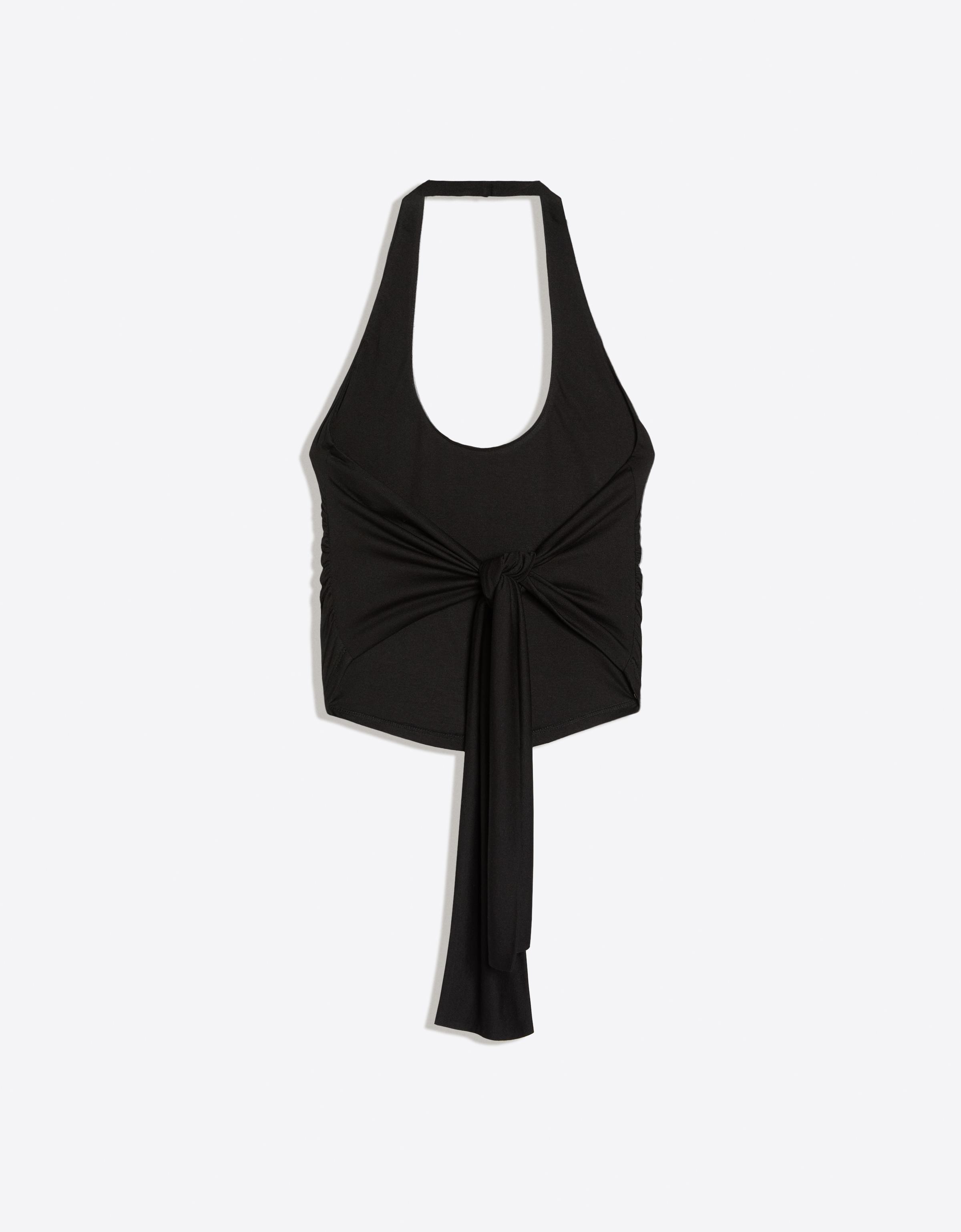 Halter neck top with back knot — Black