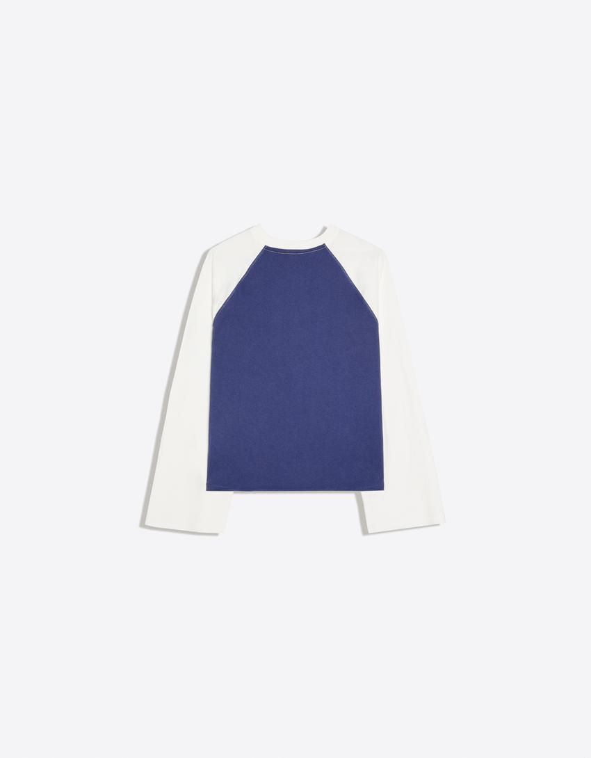 Langarmshirt mit Raglan-Ärmeln und Kontrast-Print-Marinenblau