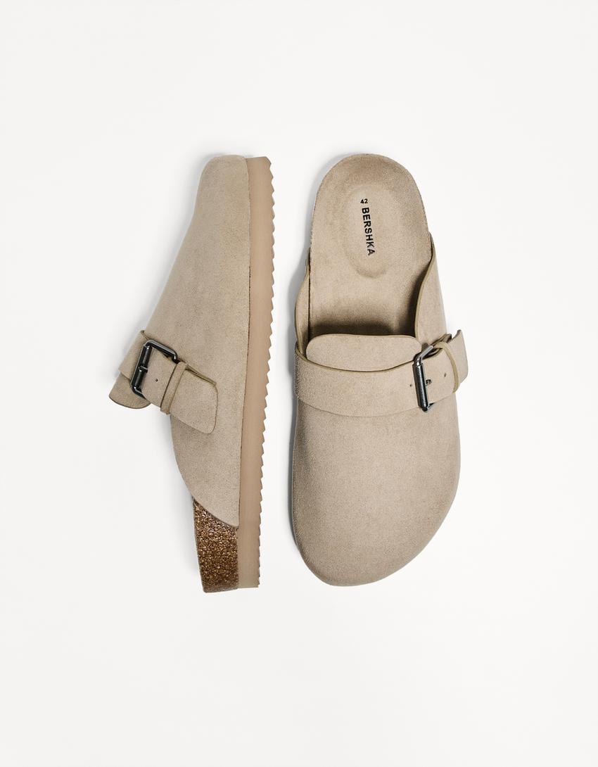 Clogs with buckle detail-TAUPE