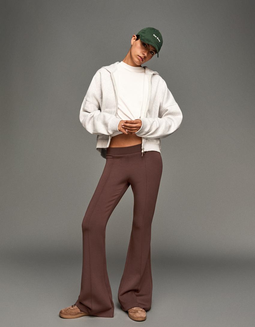 Pantalón flare soft con modal-Marrón-0