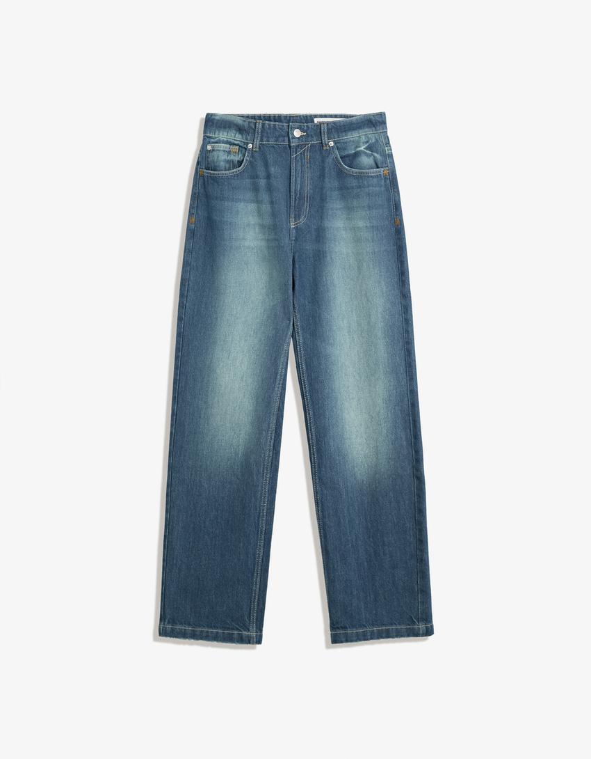 Relax fit straight jeans-Groen
