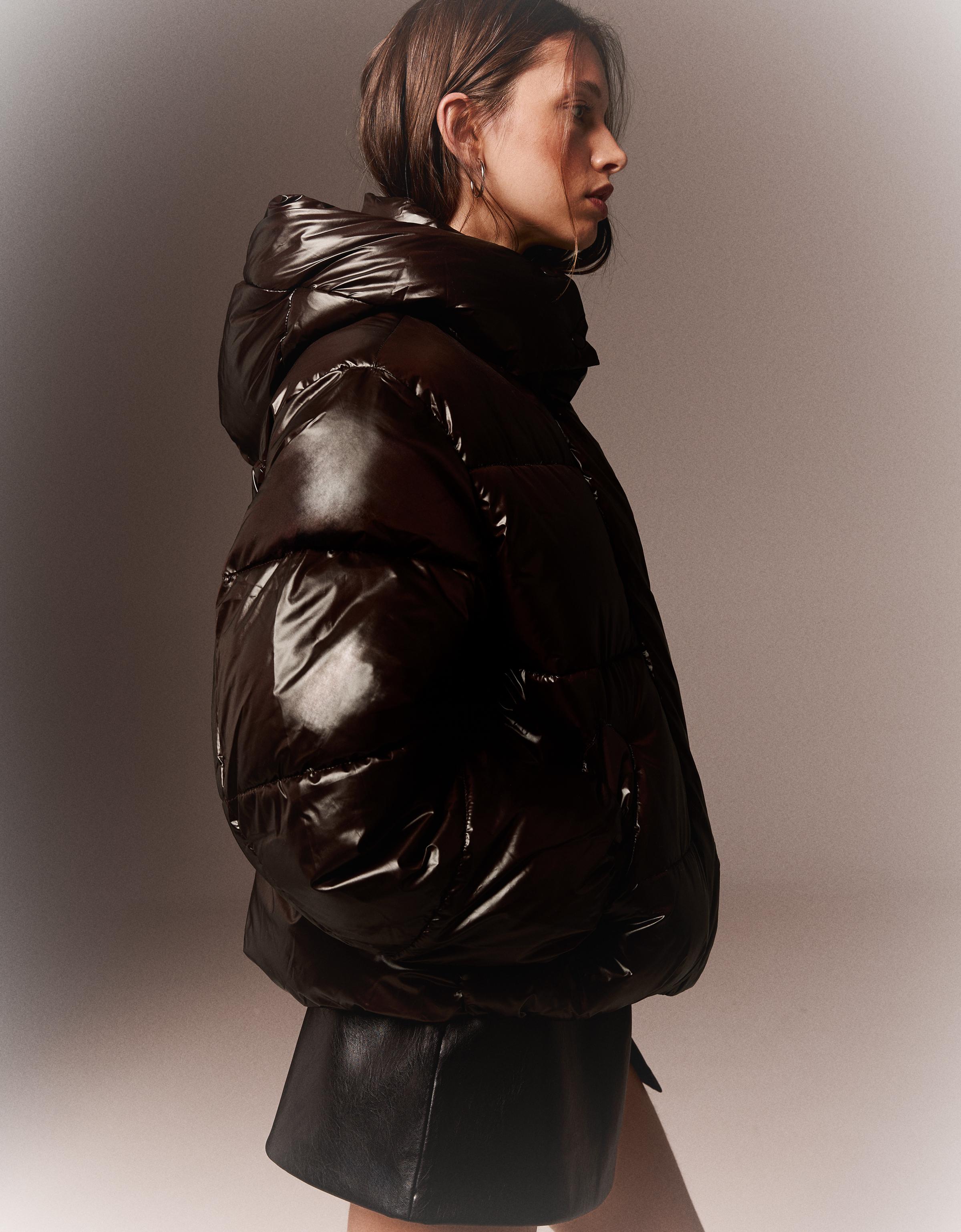 Oversize hooded puffer jacket — Brown