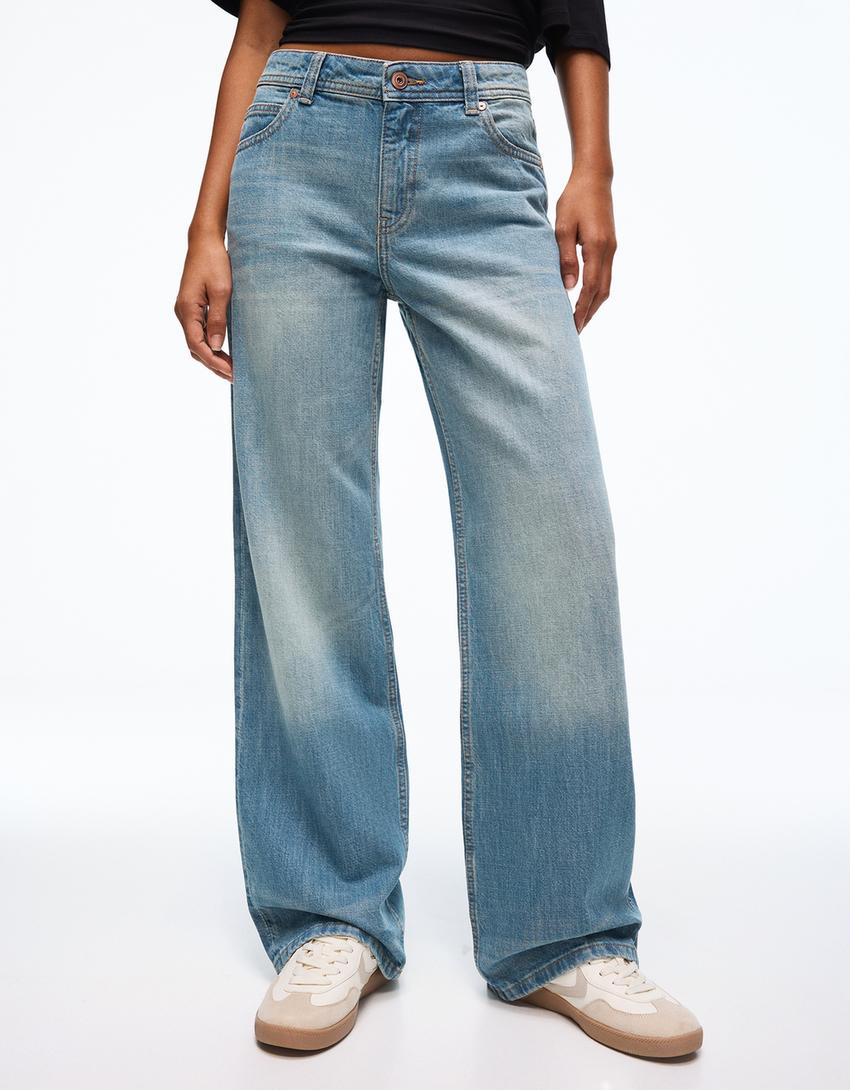 Blugi baggy talie medie-Albastru deschis