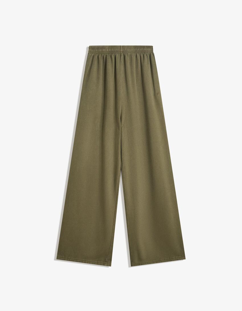 Plush joggers with stoppers-Khaki-4