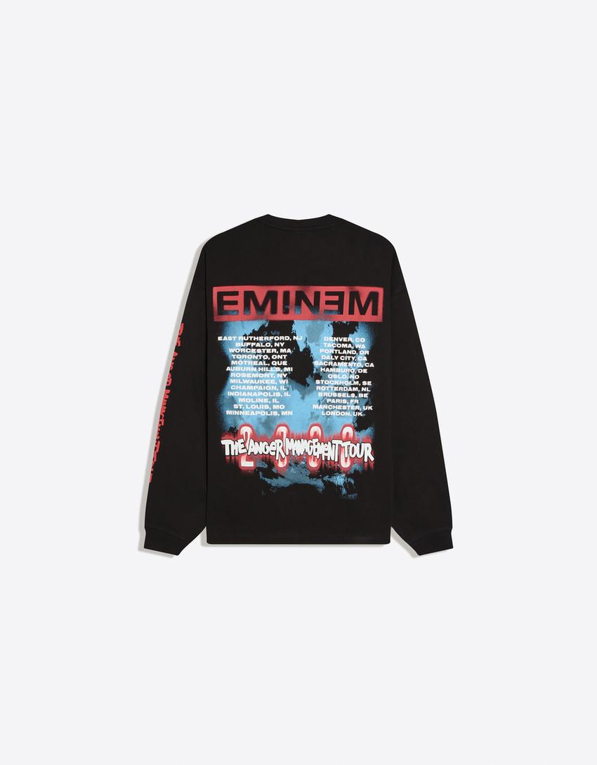 Uzun kollu Eminem tişört-Siyah