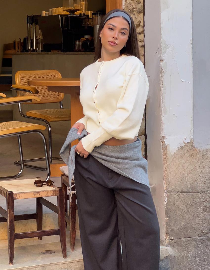 Gilet cintré en maille côtelée-Écru