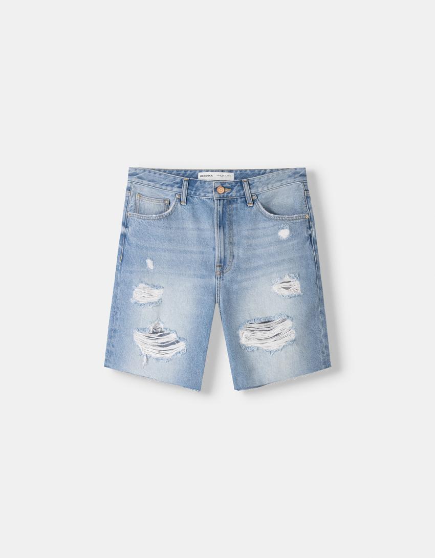 Bermuda denim slim rotos-Azul lavado-5