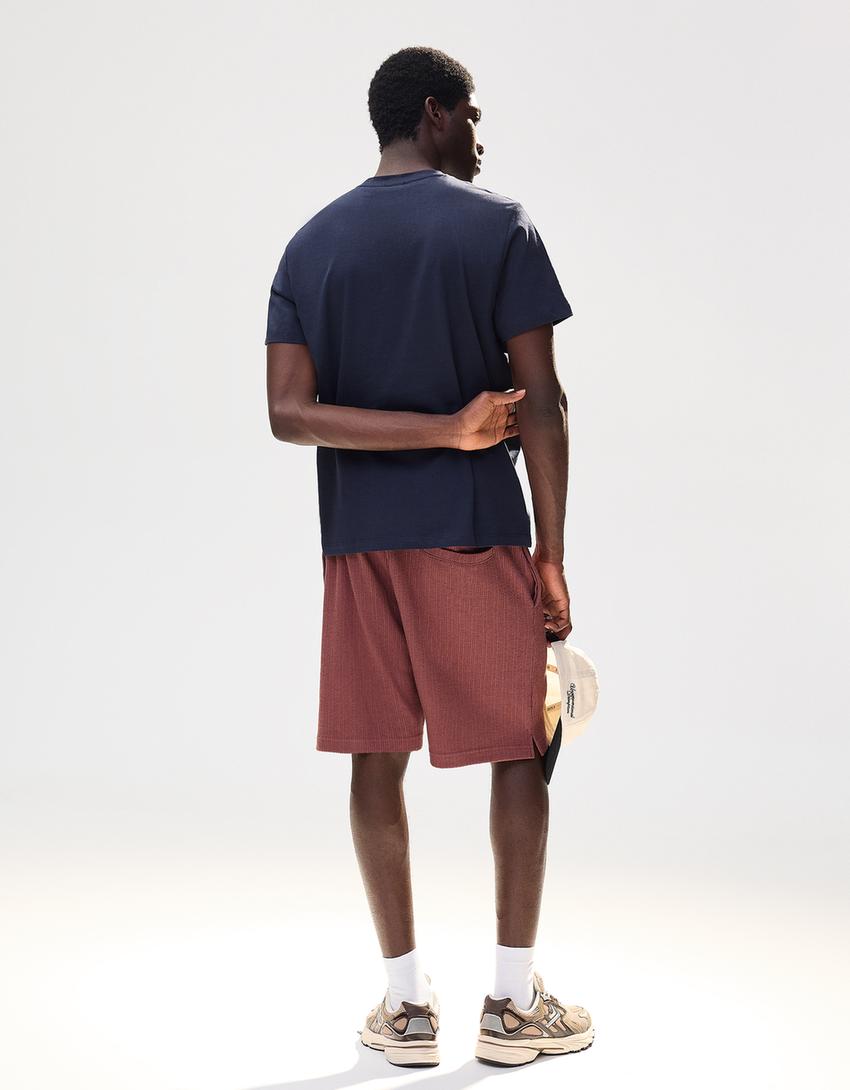 Sweatstof bermuda met textuur-Granaat