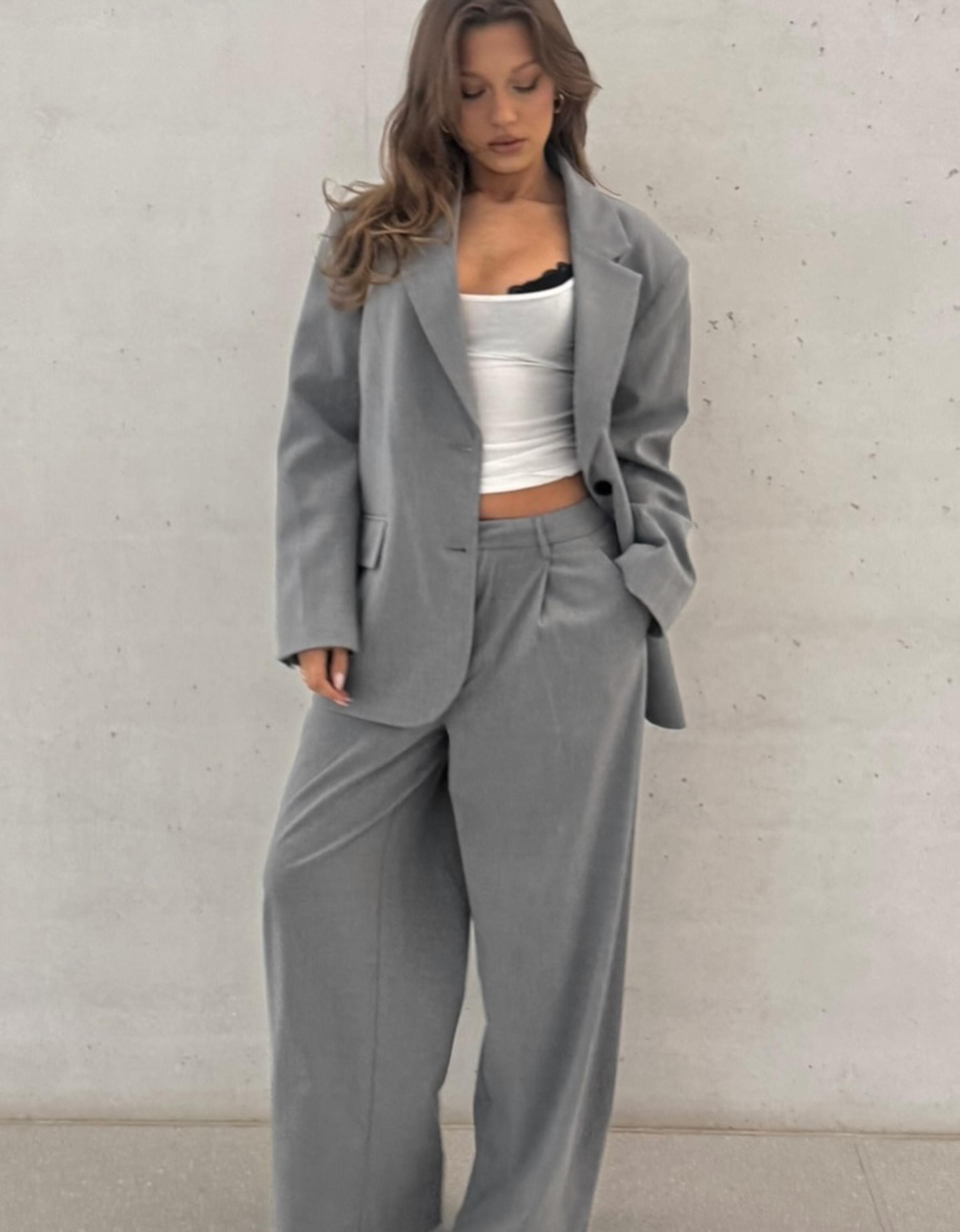 Blazer Oversize Mujer M Gris