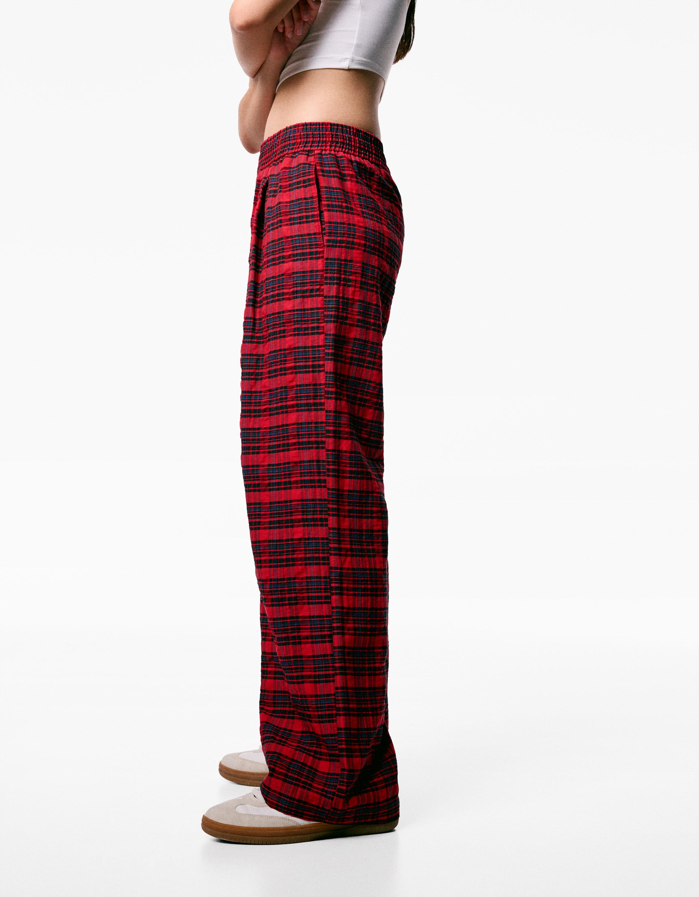 Straight fit check trousers Women Bershka